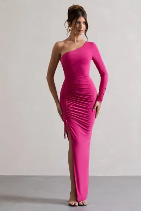 Anima | Robe longue asymétrique rose à une manche et froncée