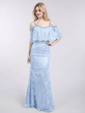 Bretelle Spaghetti Sirène Dentelle Robe Bleu Ciel