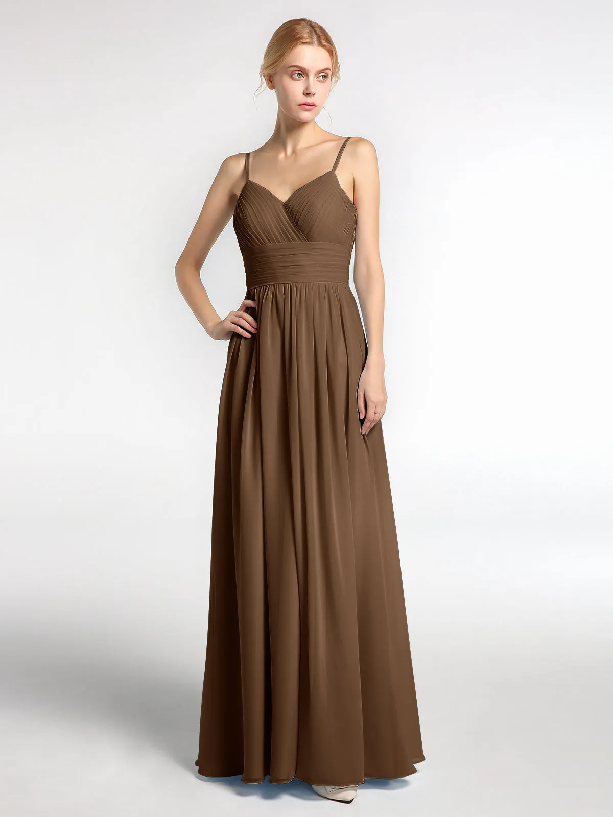 Bretelles Spaghetti Mousseline Maxi Robes Brun