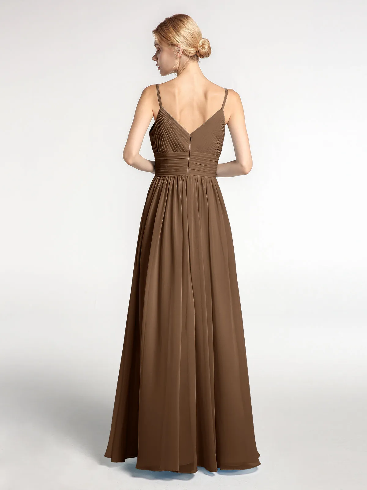 Bretelles Spaghetti Mousseline Maxi Robes Brun