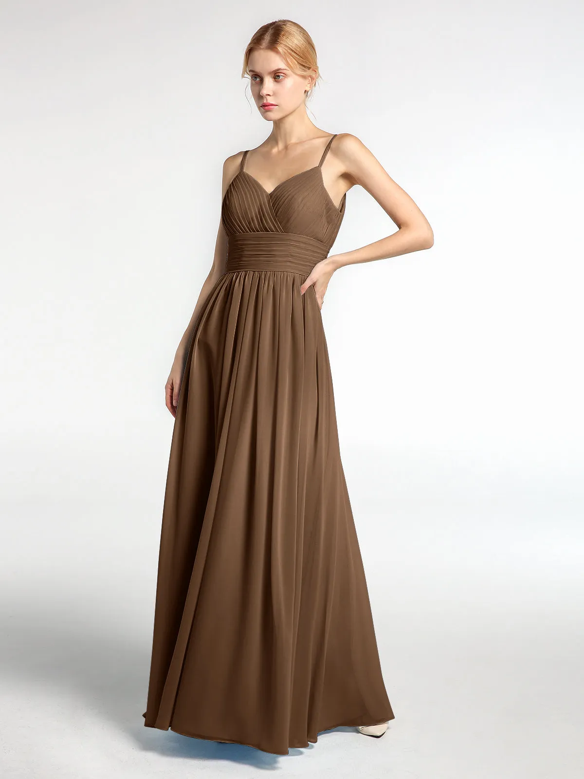 Bretelles Spaghetti Mousseline Maxi Robes Brun