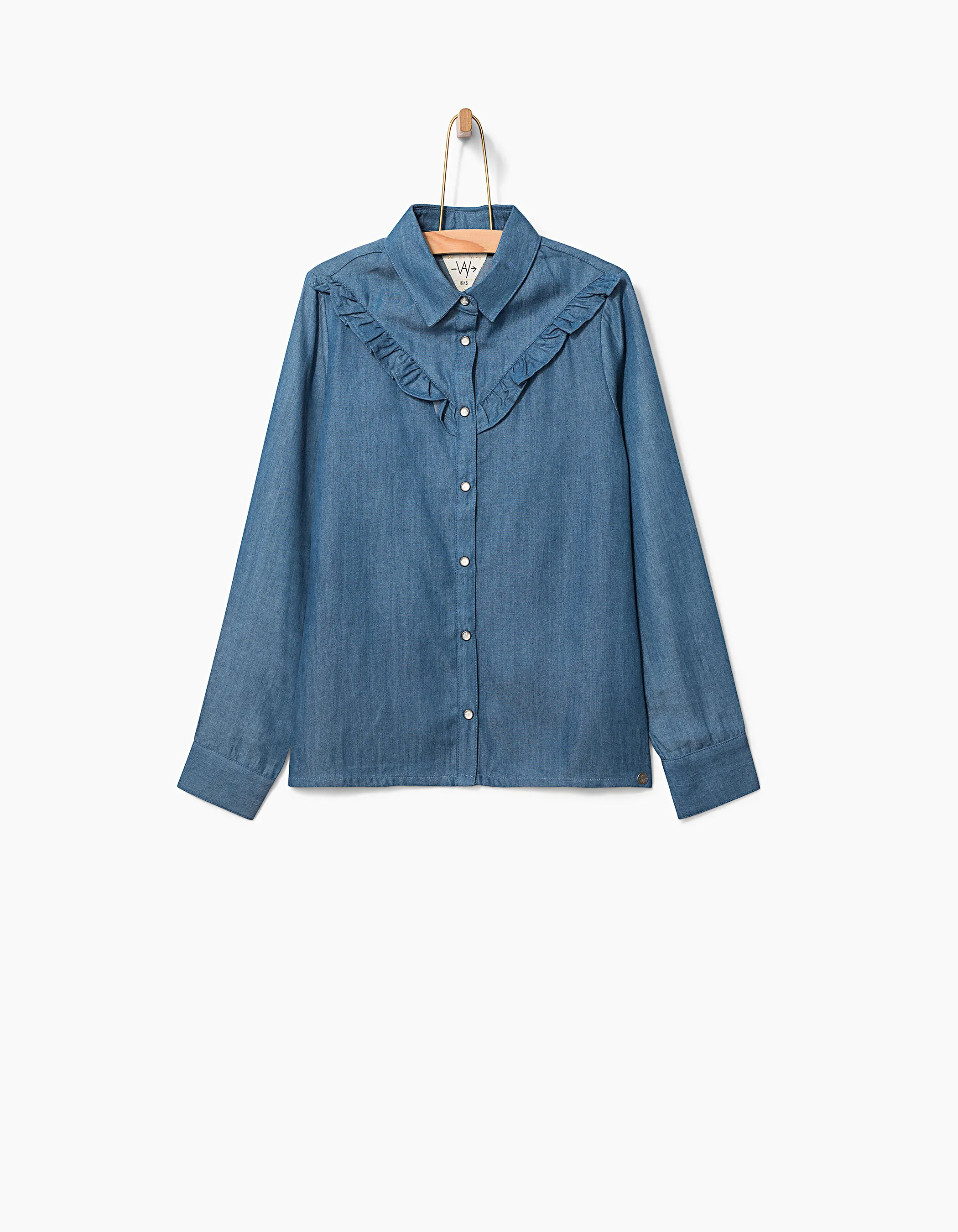 Chemise en jean bleu à volants fille