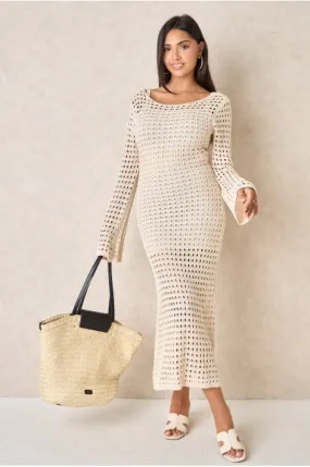 Ensemble 2 pièces robe ajourée + sous robe beige