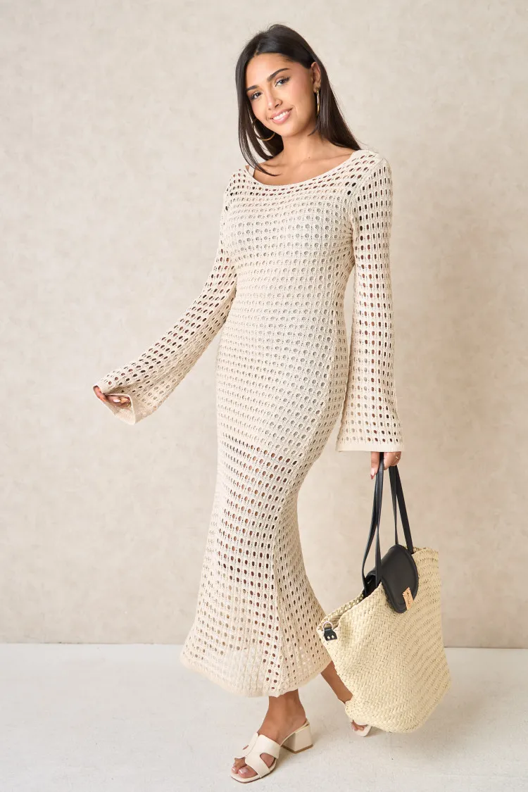 Ensemble 2 pièces robe ajourée + sous robe beige