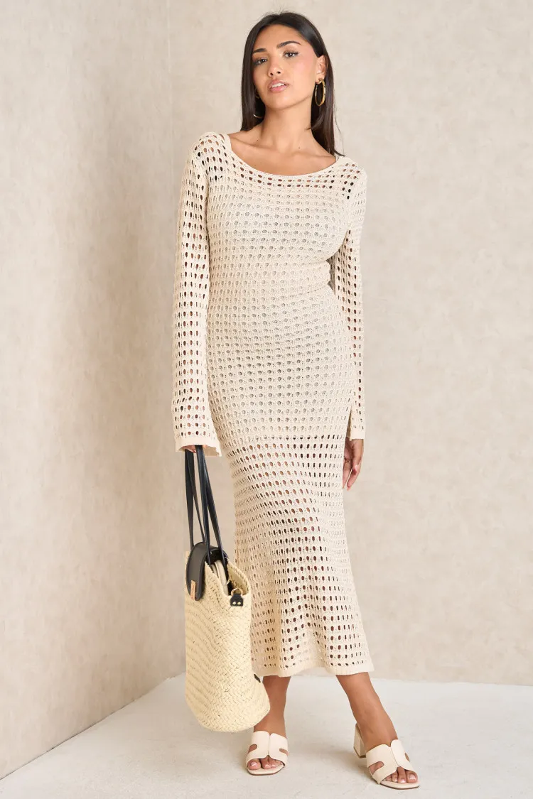 Ensemble 2 pièces robe ajourée + sous robe beige