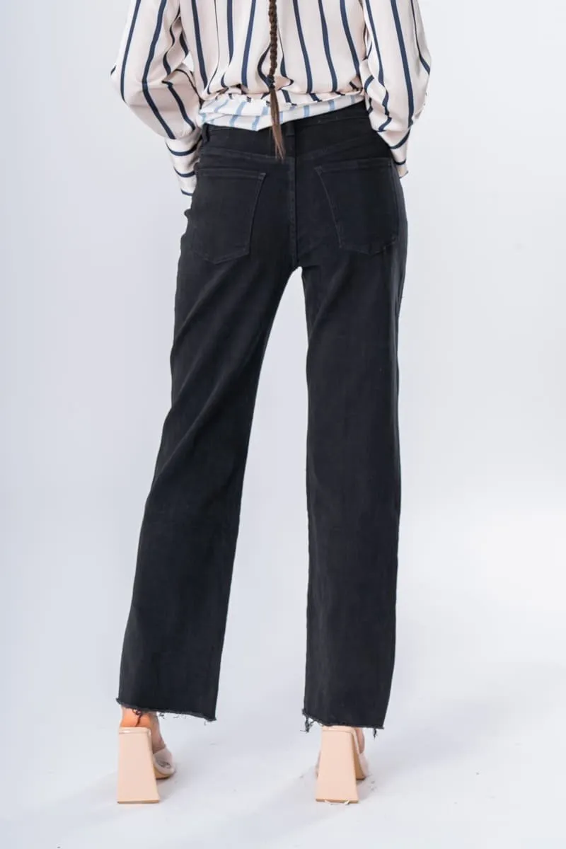 Jean droit stretch long fendu noir