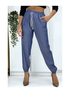 Pantalon cargo effet jean bleu royal