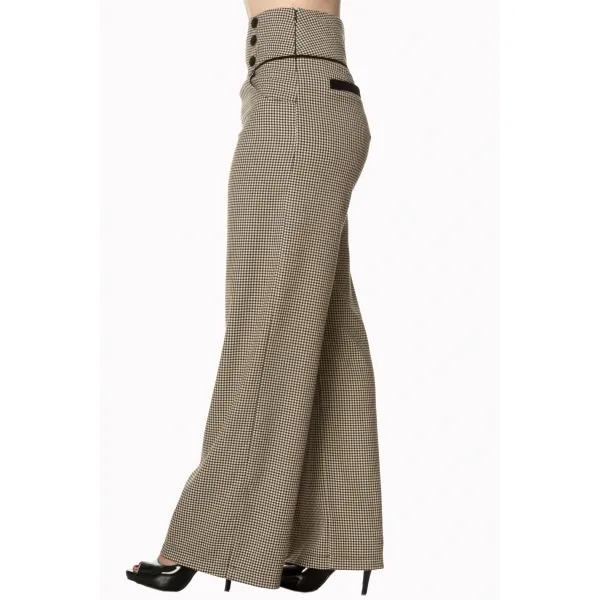 PANTALON FEMME VINTAGE - Pantalon femme vintage à carreaux marron.