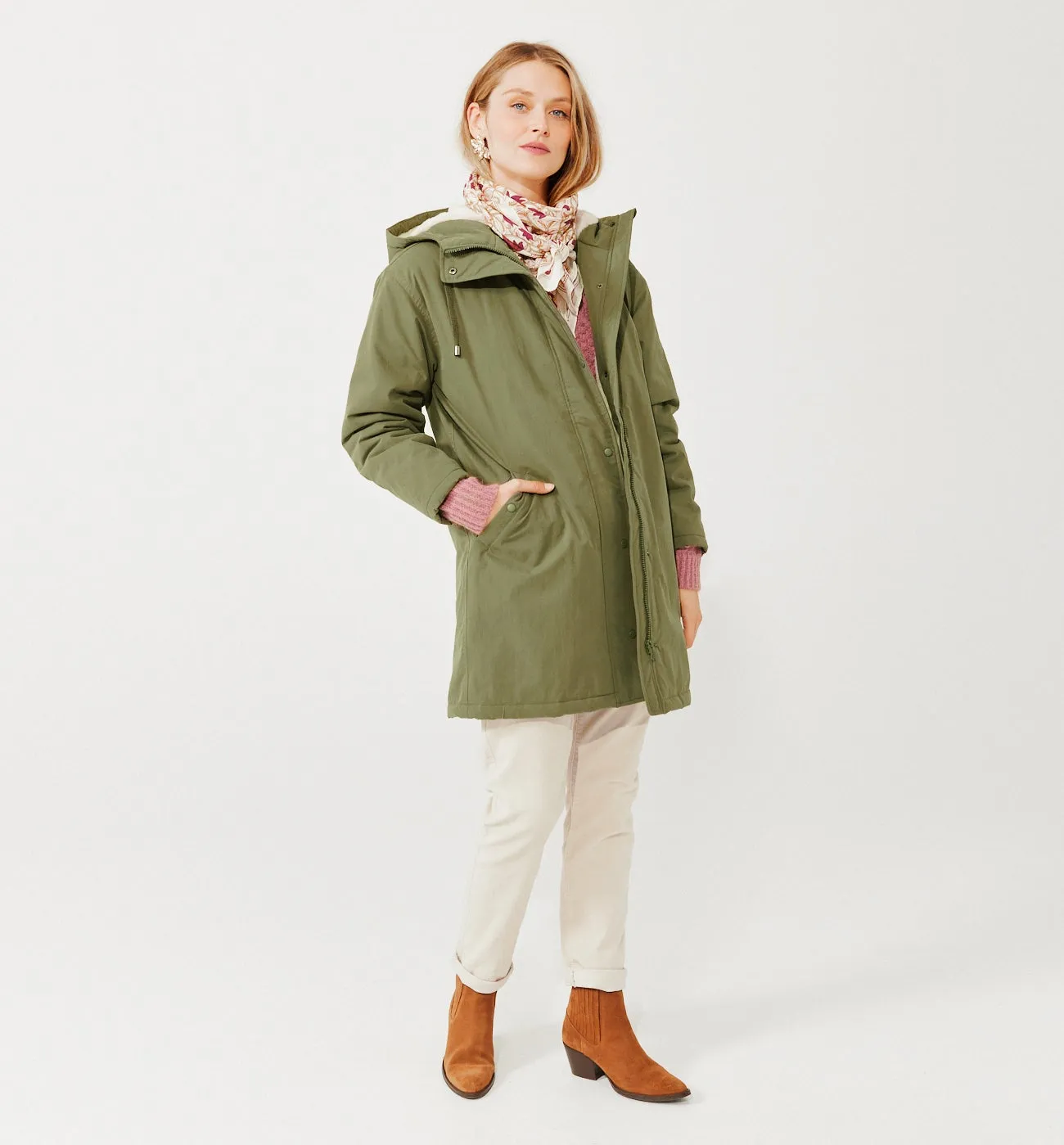 Parka chaude à capuche Femme - Kaki