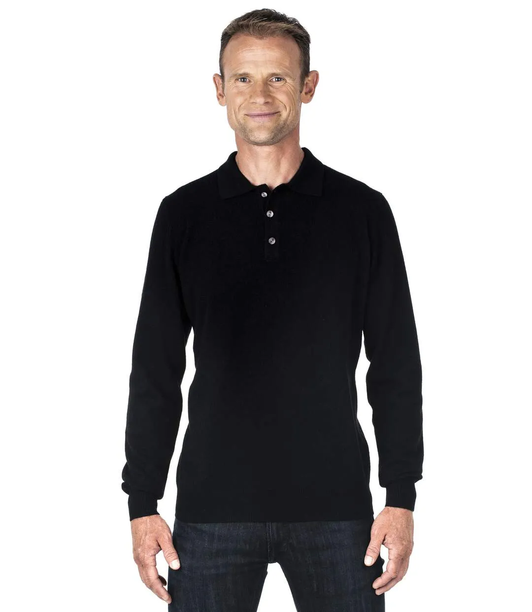 Pull cachemire homme col polo noir