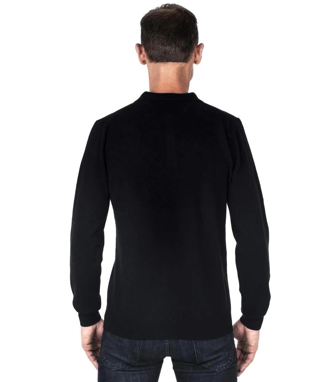 Pull cachemire homme col polo noir