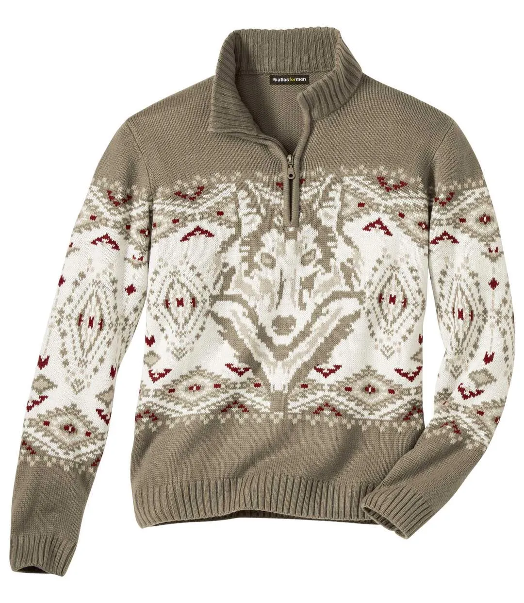 Pull Camionneur Jacquard Motif Loup 