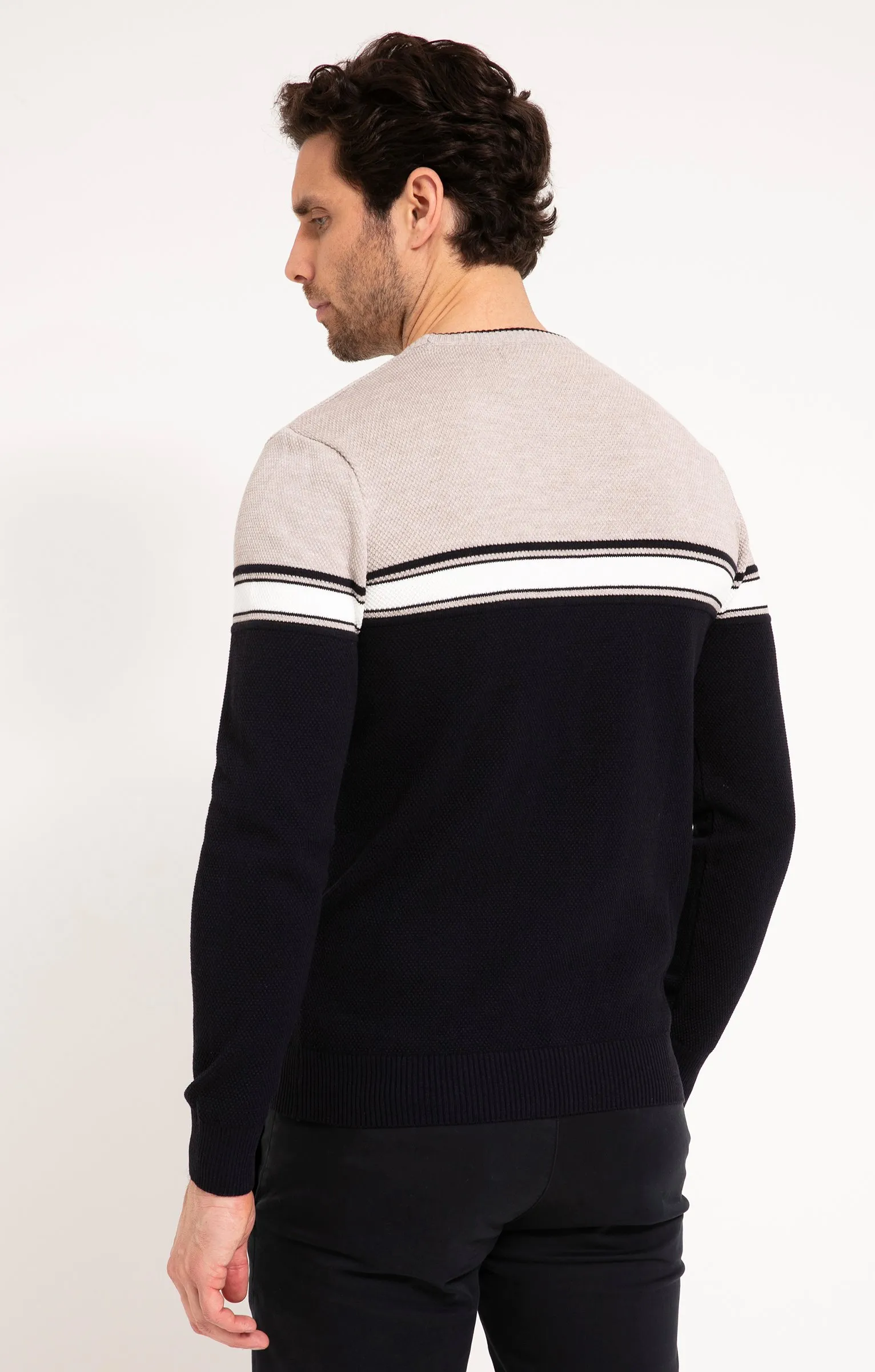 Pull col rond rayure placée - 39,99 €