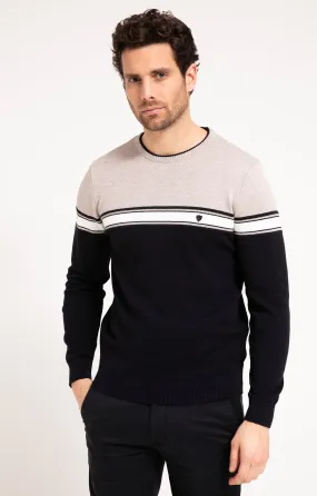 Pull col rond rayure placée - 39,99 €