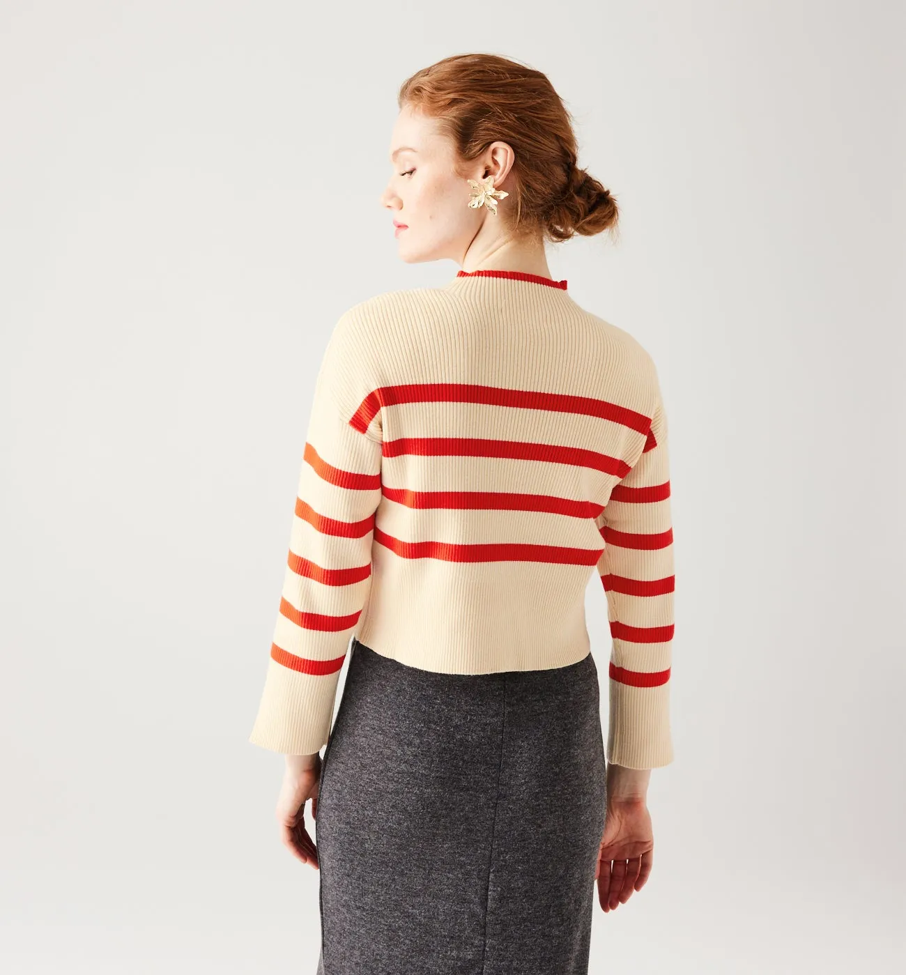 Pull côtelé marinière Femme - Rayé rouge