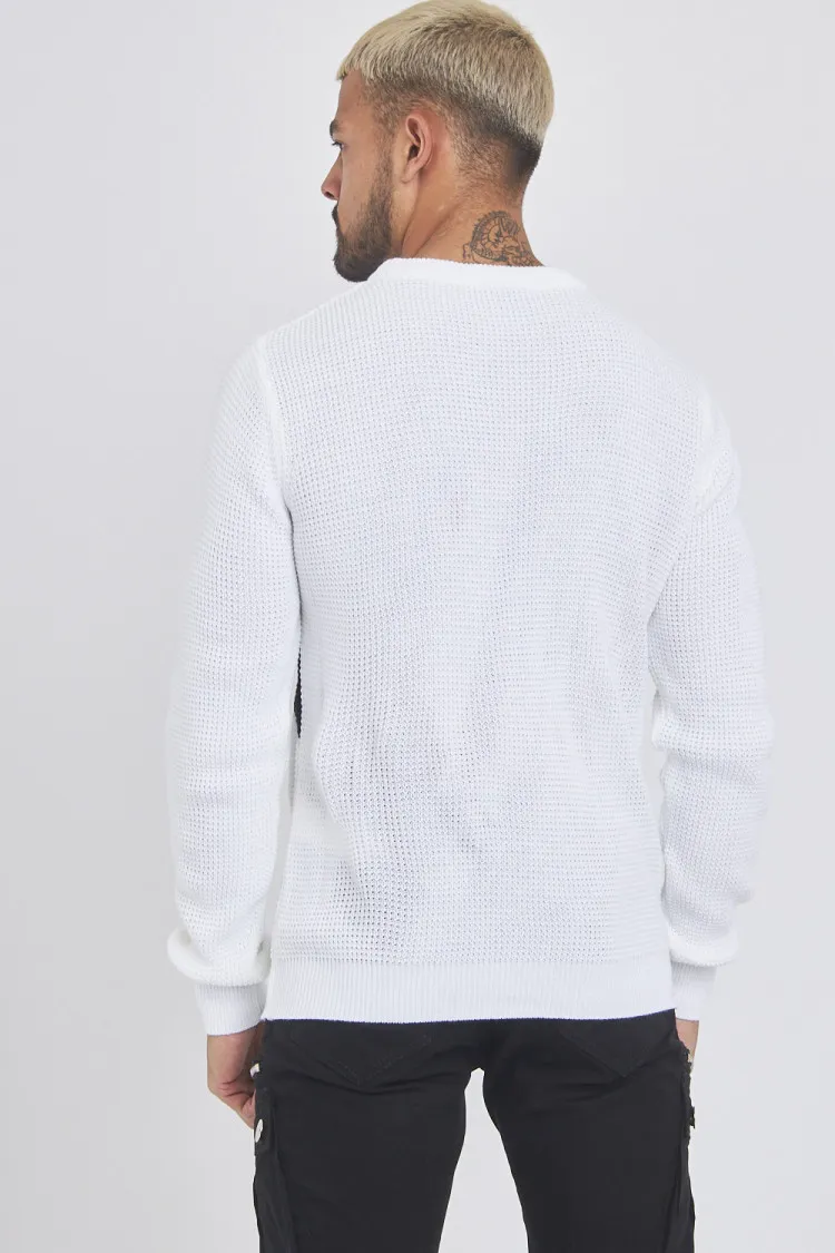 Pull en maille blanc bandes grises