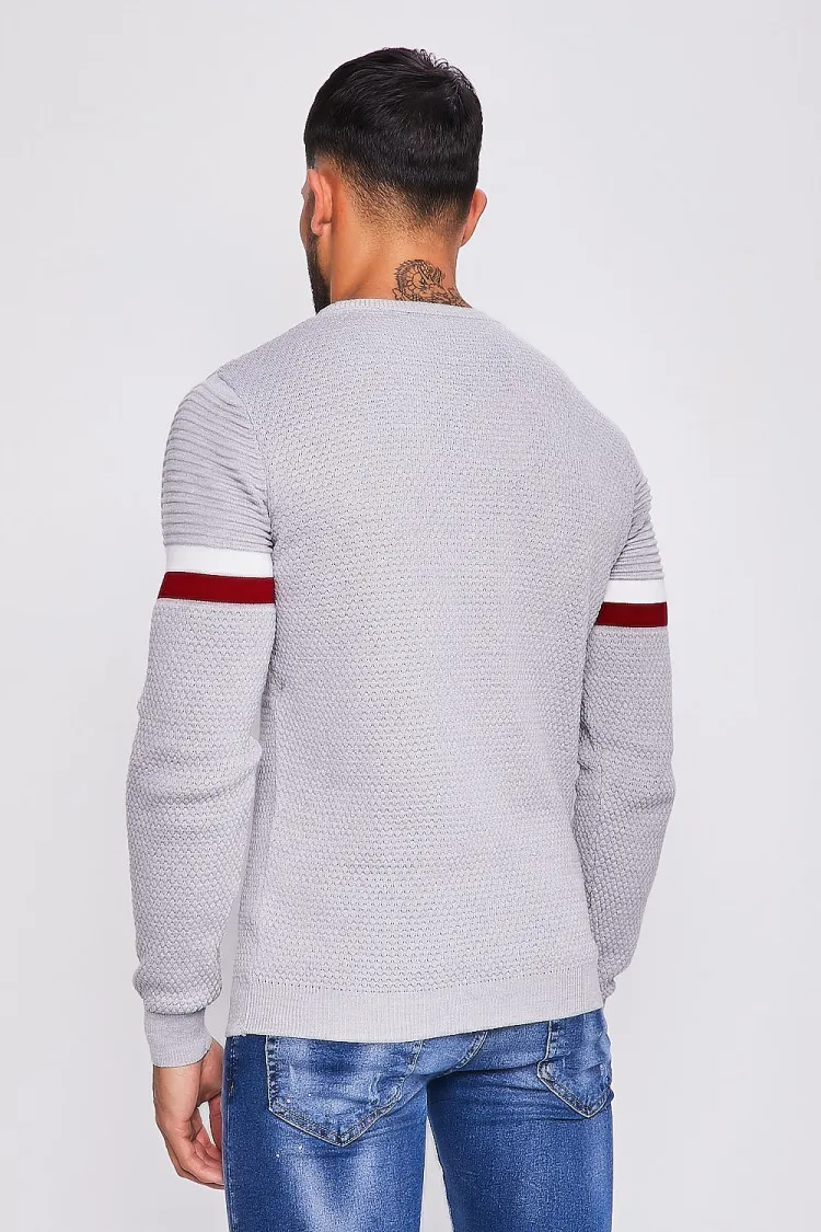 Pull en maille gris à bandes