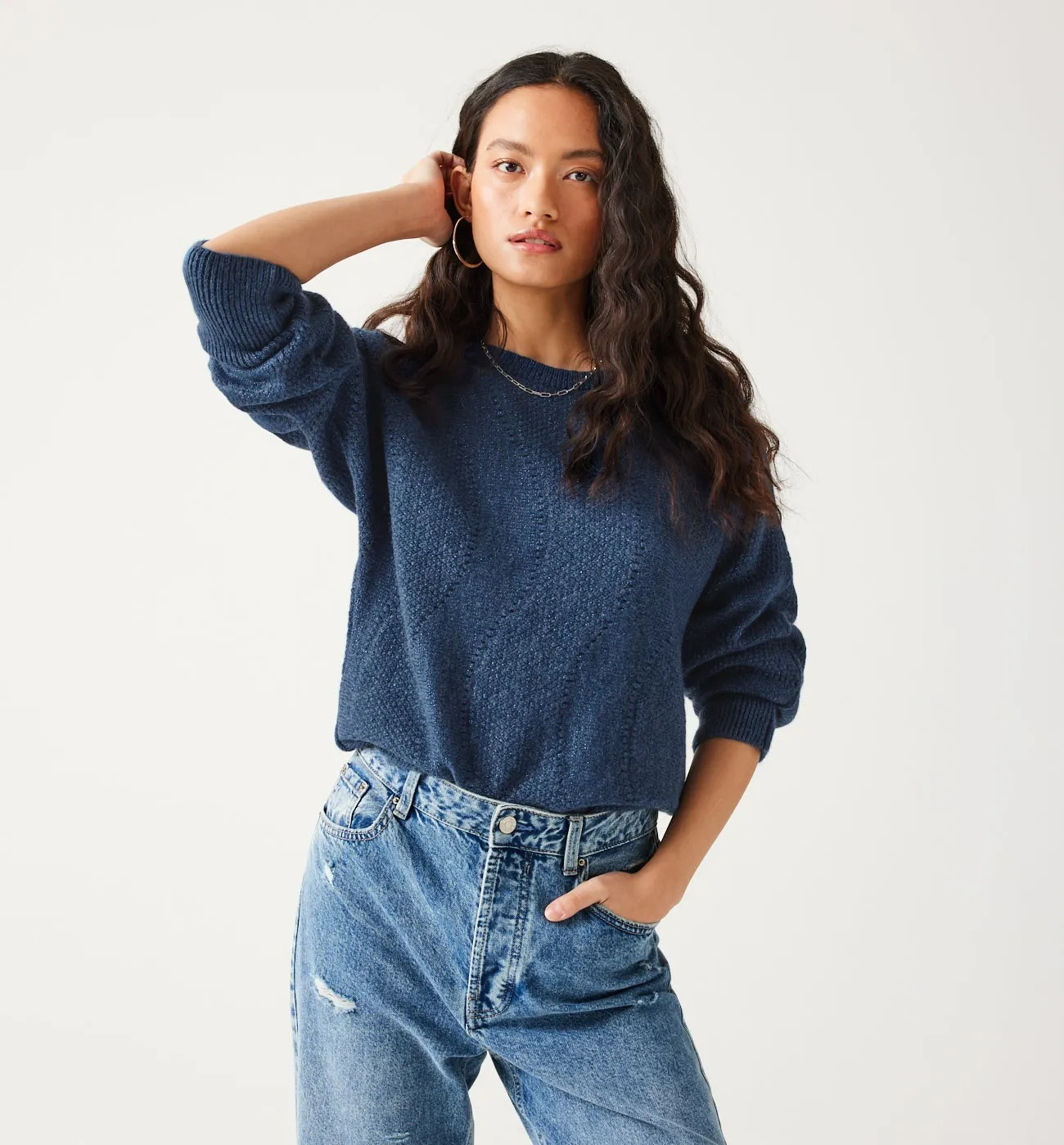 Pull oversize pailleté Femme - PETROLE MOYEN