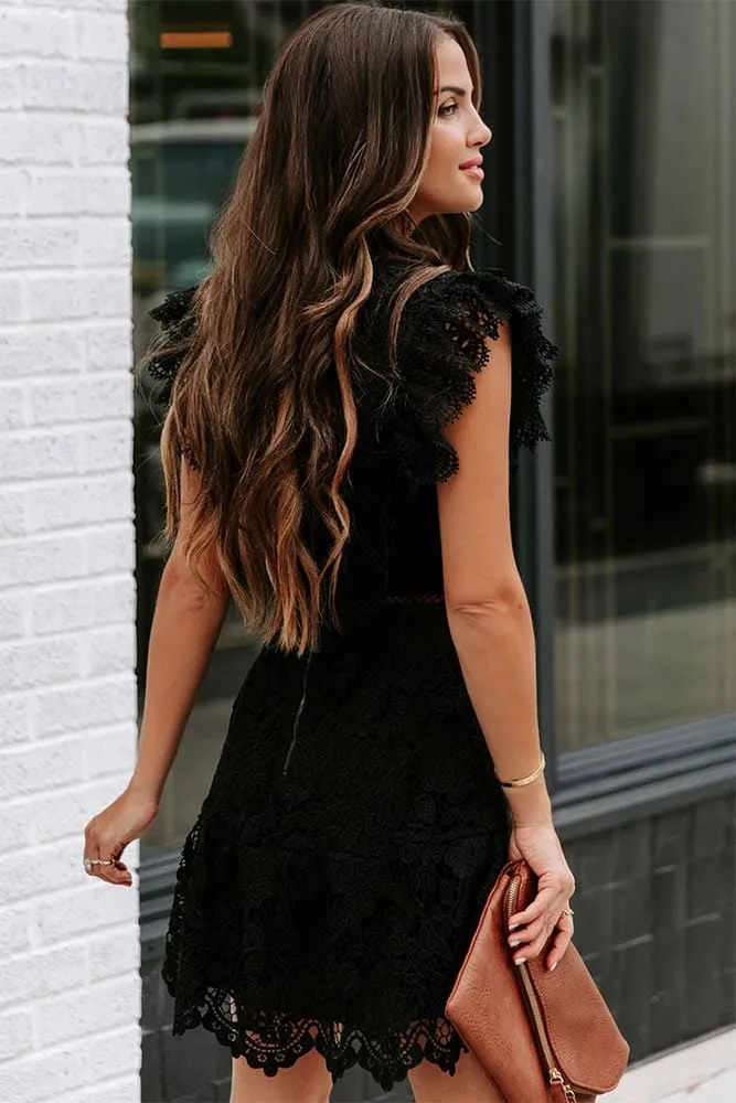 Robe Courte Cocktail Dentelle Noire