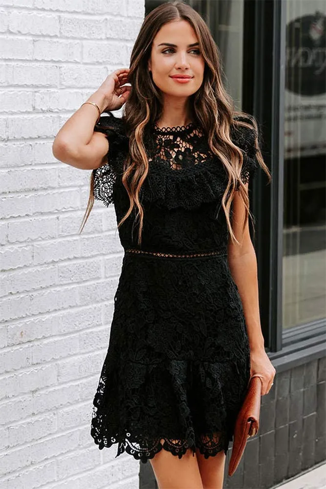 Robe Courte Cocktail Dentelle Noire