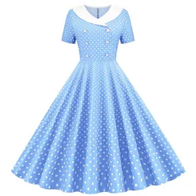 Robe vintage Bleue Ciel à Pois Blancs 50's Classe