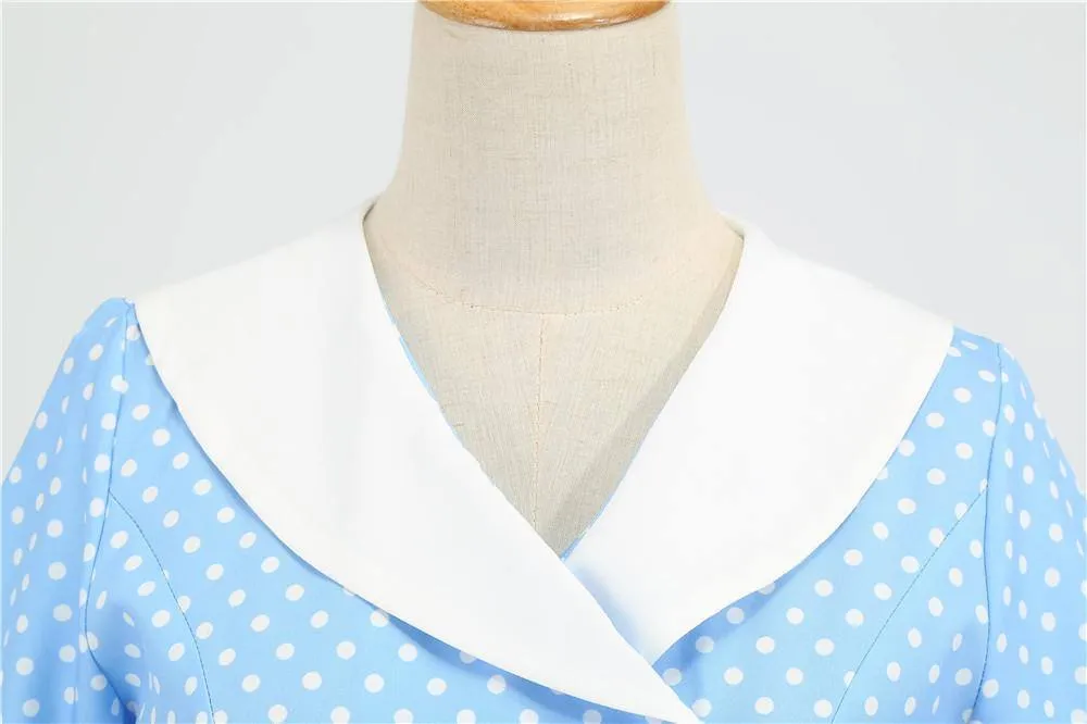 Robe vintage Bleue Ciel à Pois Blancs 50's Classe