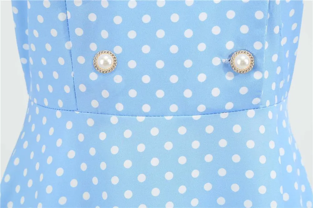 Robe vintage Bleue Ciel à Pois Blancs 50's Classe