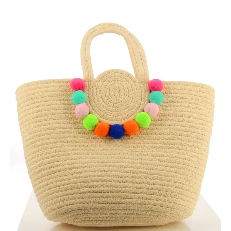 Sac cabas pompons SC57 naturel