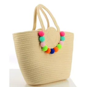 Sac cabas pompons SC57 naturel