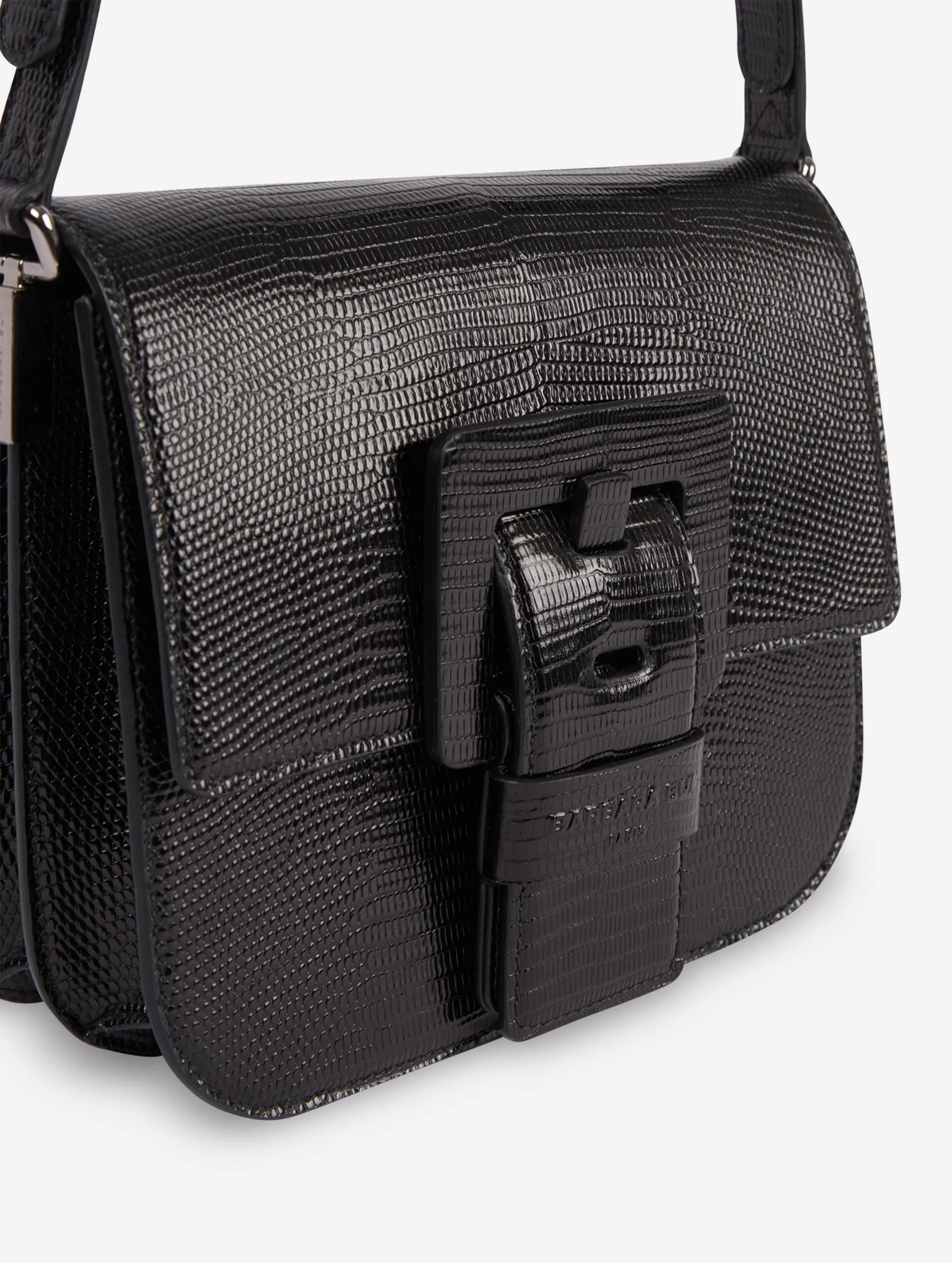 sac touch me en cuir gaufré lézard noir