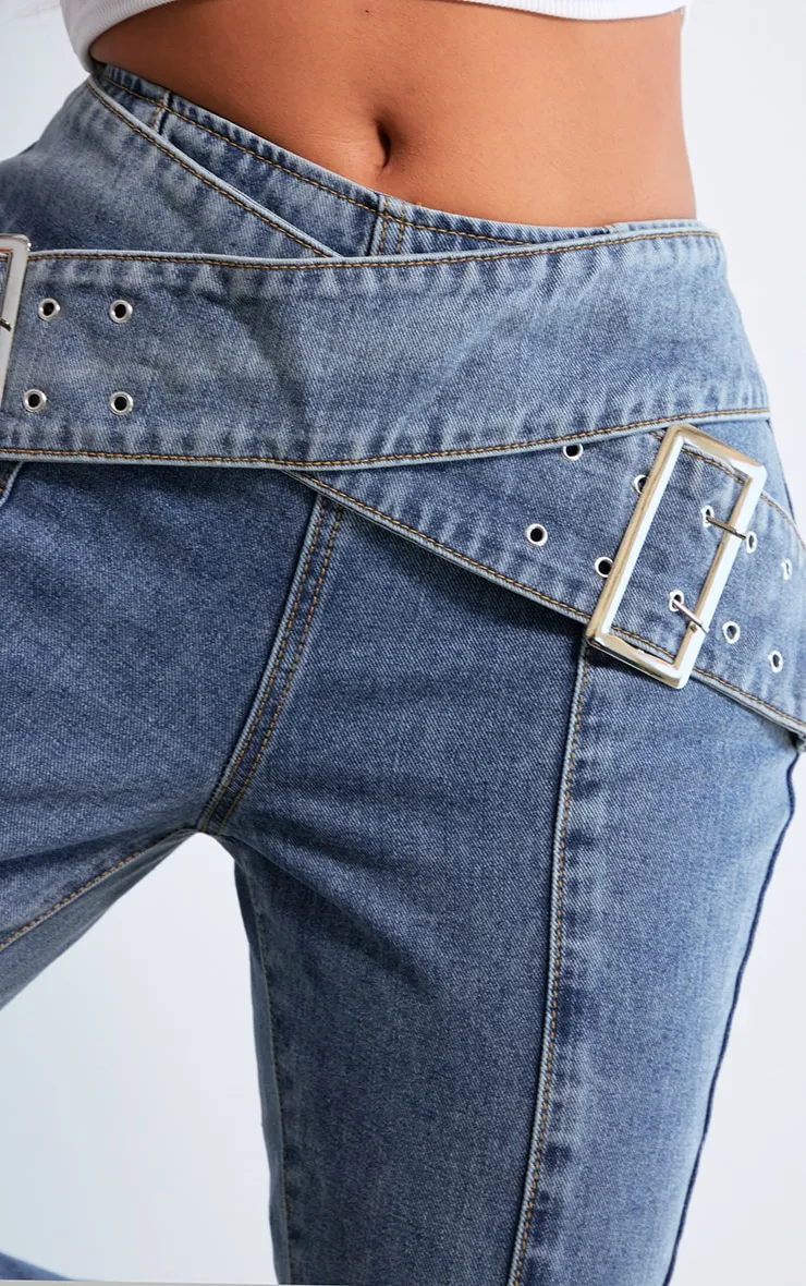 Shape Jean flare délavé bleu à ceinture