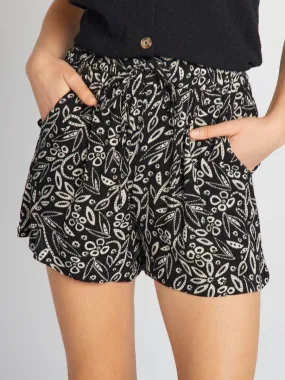 Short élastique en crêpe - Noir imprimé