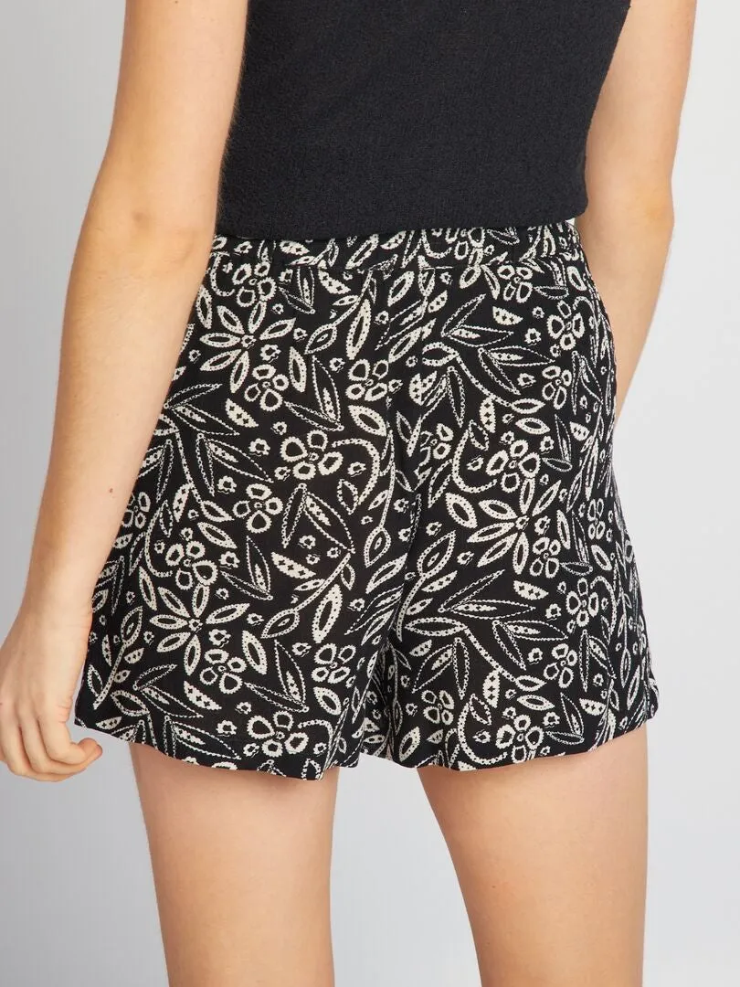 Short élastique en crêpe - Noir imprimé