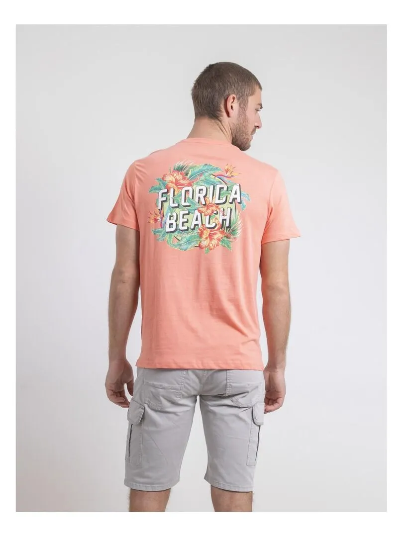 T-shirt col rond pur coton NOGOZO - Orange corail