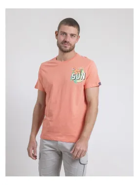 T-shirt col rond pur coton NOGOZO - Orange corail