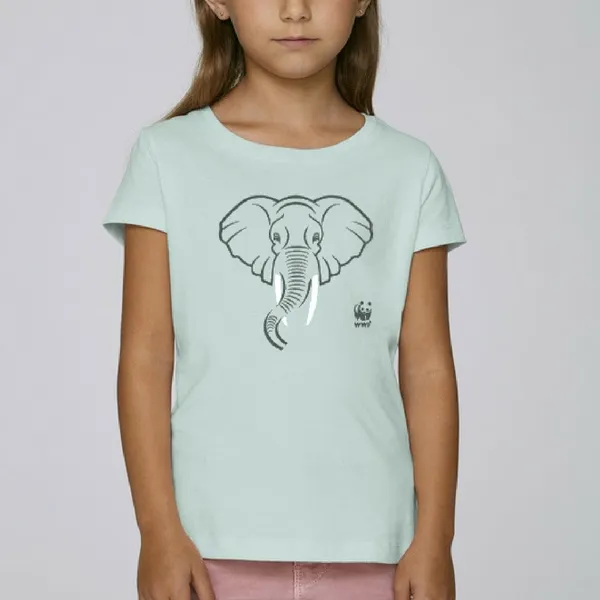 T-shirt enfant éléphant en coton bio (bleu pastel)