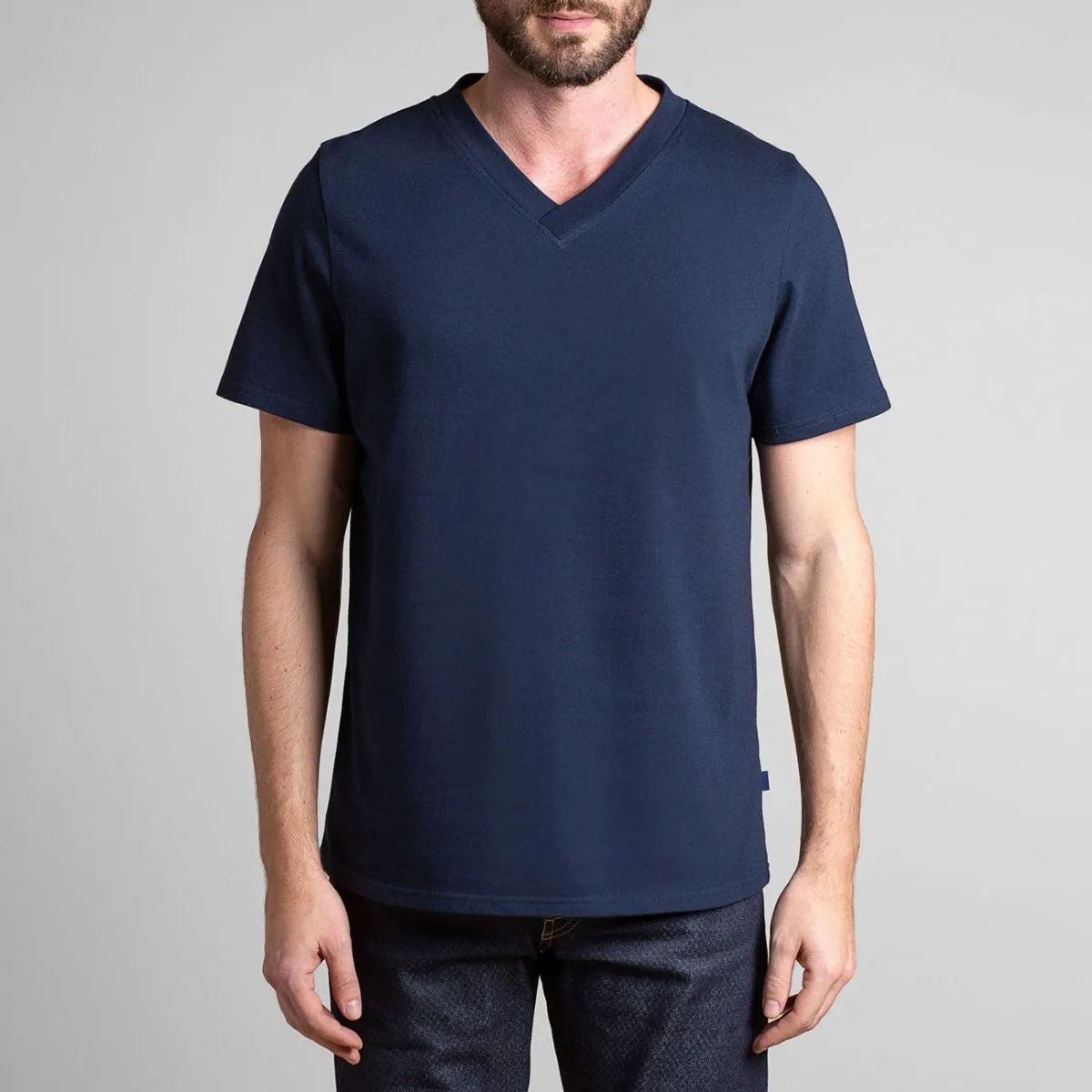 T-shirt Momo col V bleu manches courtes