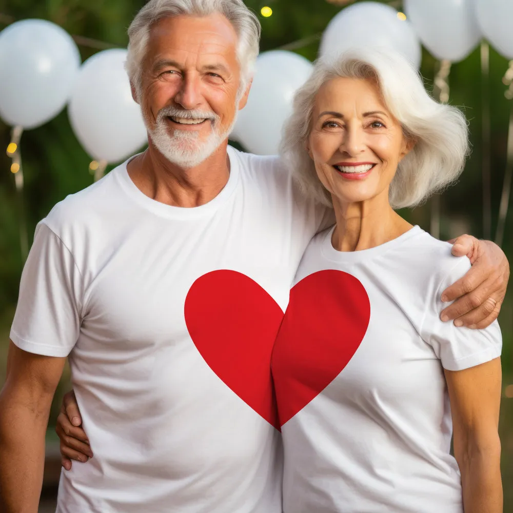 T-Shirts couple (x2) Coeur séparé - votre moitié - 100% coton, coupe ajustée, idée cadeau saint valentin