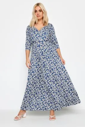 YOURS - Robe Fluide Bleue Maxi Petites Fleurs